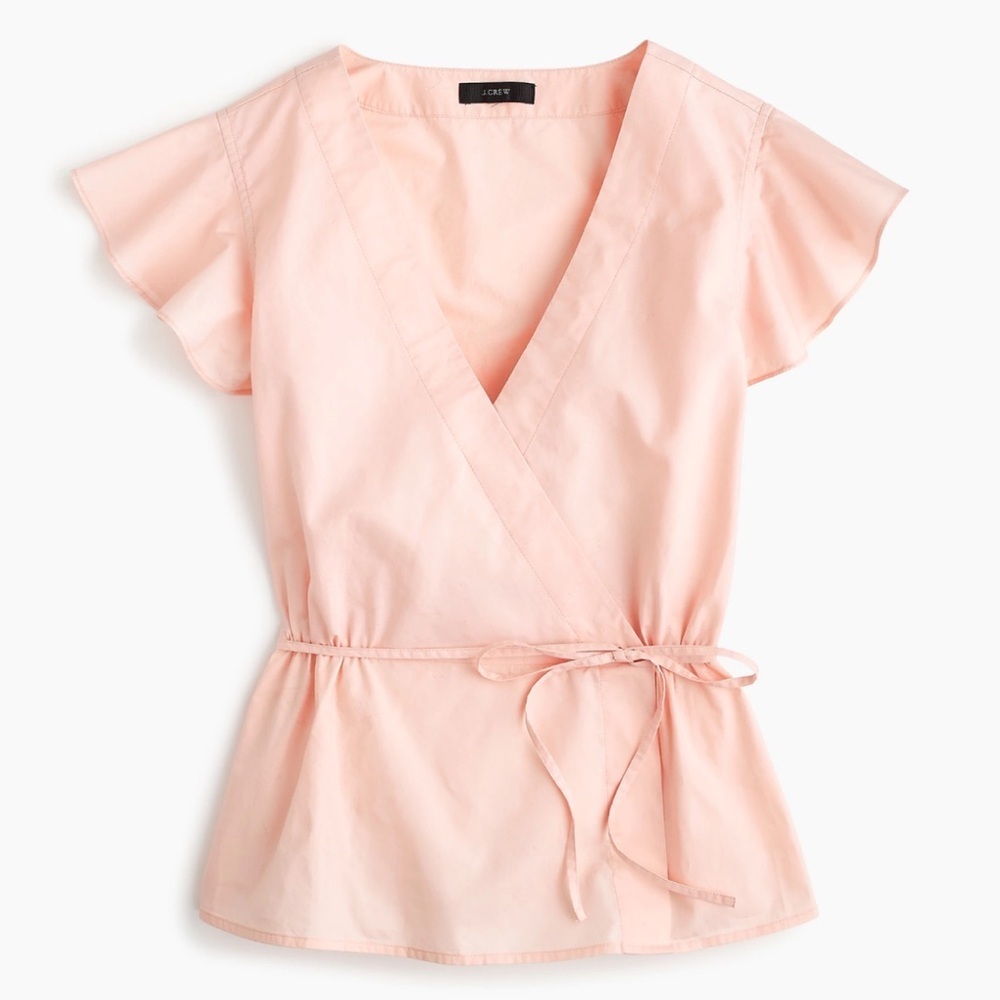 J. CREW Soft Pink Wrap Blouse with Flutter Sleeves - image 2